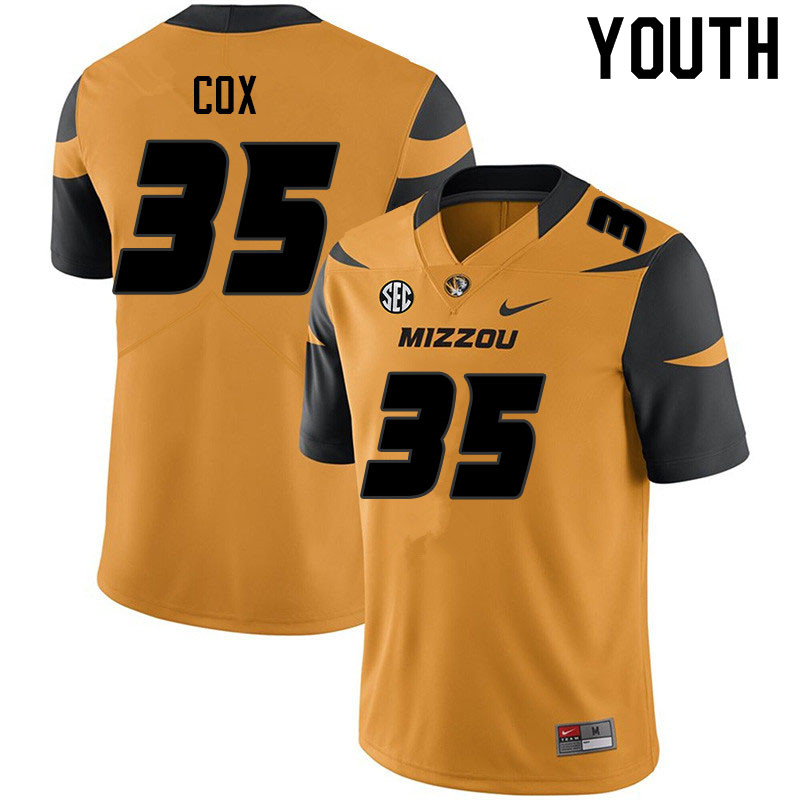 Youth #35 Michael Cox Missouri Tigers College Football Jerseys Sale-Yellow